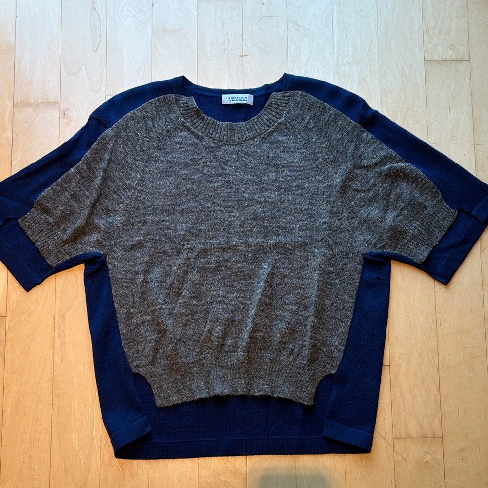 Women’s Short-Sleeve Layered Sweater - Gray & Navy